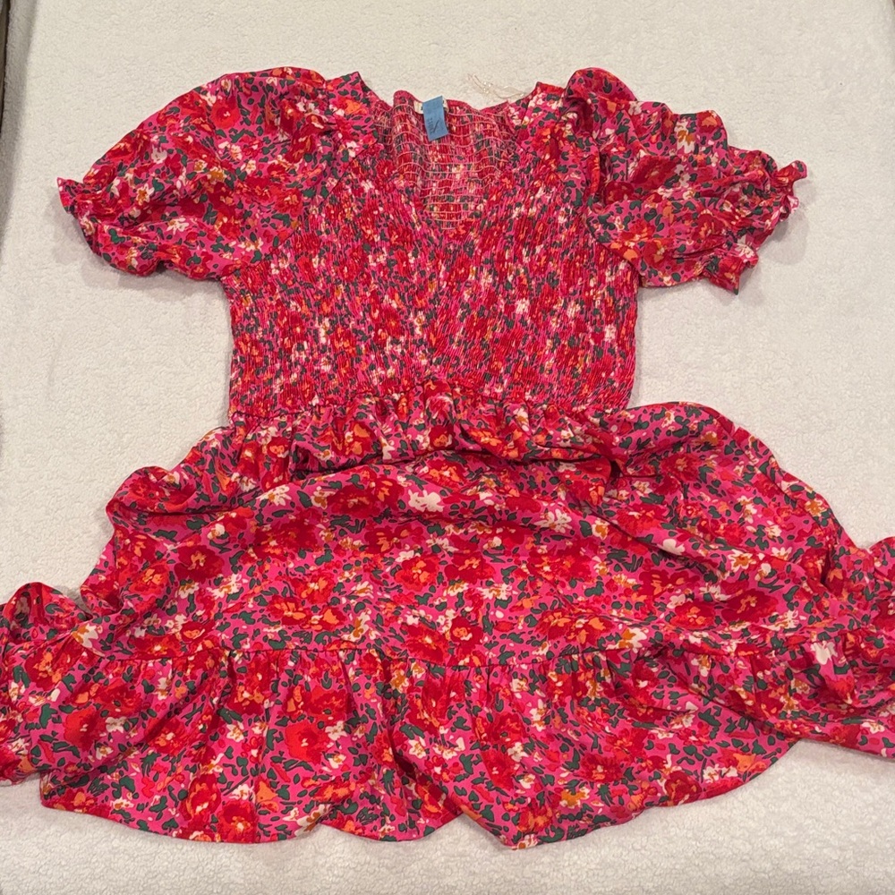Floral Red Smocked Dress